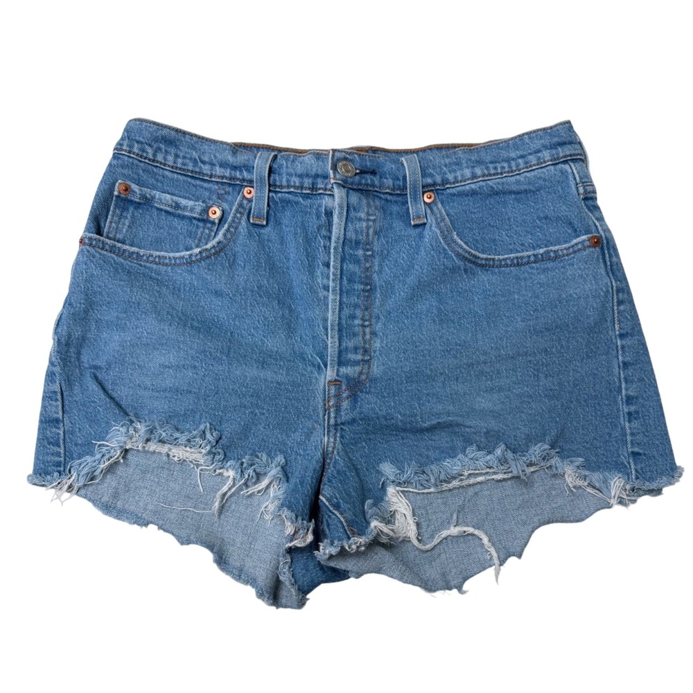 Levis 501 Original High Rise Denim Cut Off Shorts Medium Wash Blue W31